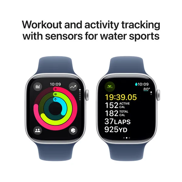 APPLE Watch Series 10 GPS 46mm Silver Aluminium Case with Denim Sport Band - M/L
