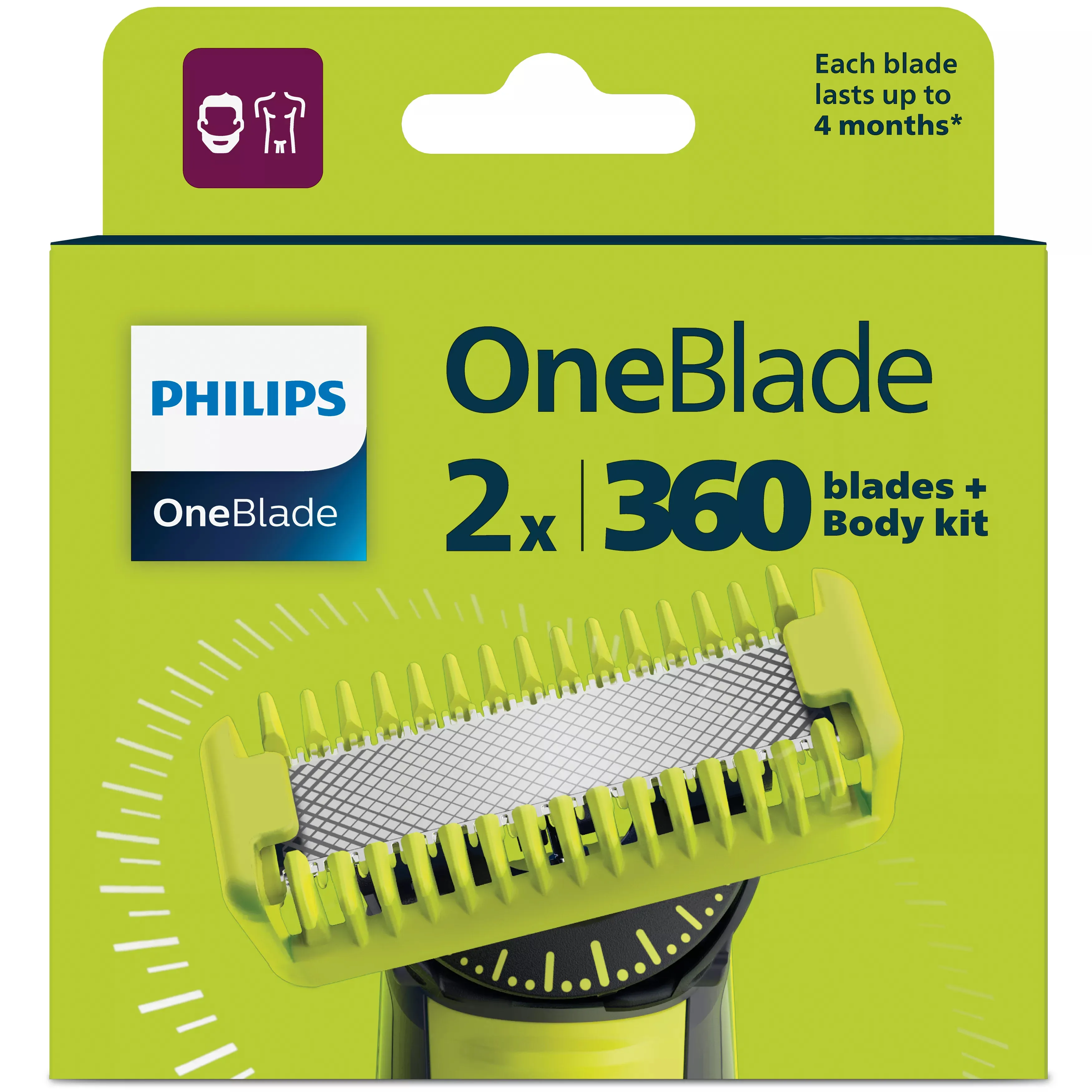 Philips OneBlade 360 QP624/50 - replacement blades, Lime, Silver