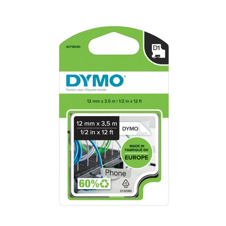 Dymo 16957 12mm x 3,5m musta-val.tarrakirjoitinteippi