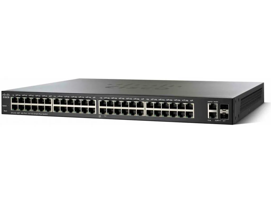 Cisco Small Business SF350-48P - Kytkin - L3 - Hallinnoitu - 48 x 10/100 (PoE+) + 2 x 10/100/1000 + 2 x combo Gigabit SFP - r&auml;kkiin asennettava - PoE+ (382 W)