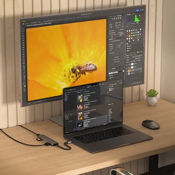 Satechi 7-i-1 USB-C Slim Multiport Adapter med Ethernet - rymdgr&aring;