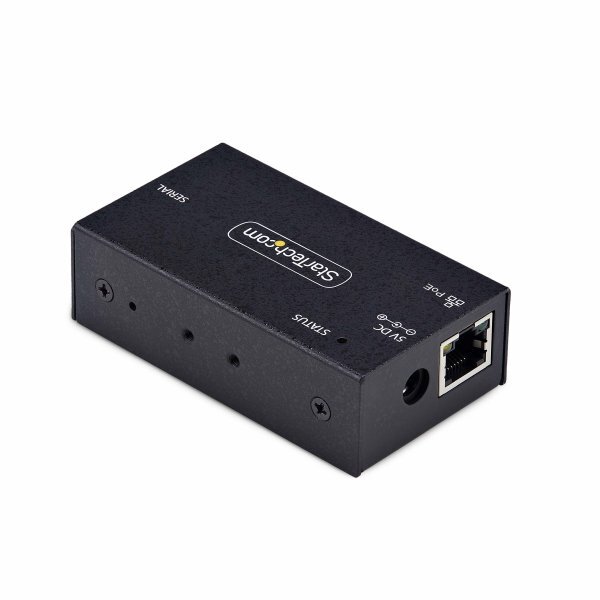STARTECH.COM 1-Port Serial to Ethernet Adapter 802.3af PoE Powered Serial Device Server Wall/DIN Rail LAN to DB9 Converter