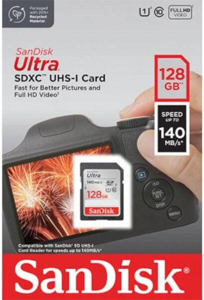 SanDisk Ultra 128 GB SDXC UHS-I U1 V10 Class 10 kort, silver