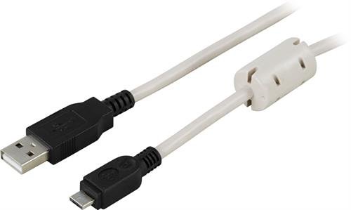 Deltaco USB-A - Micro-USB A -kaapeli, 1 m, Harmaa