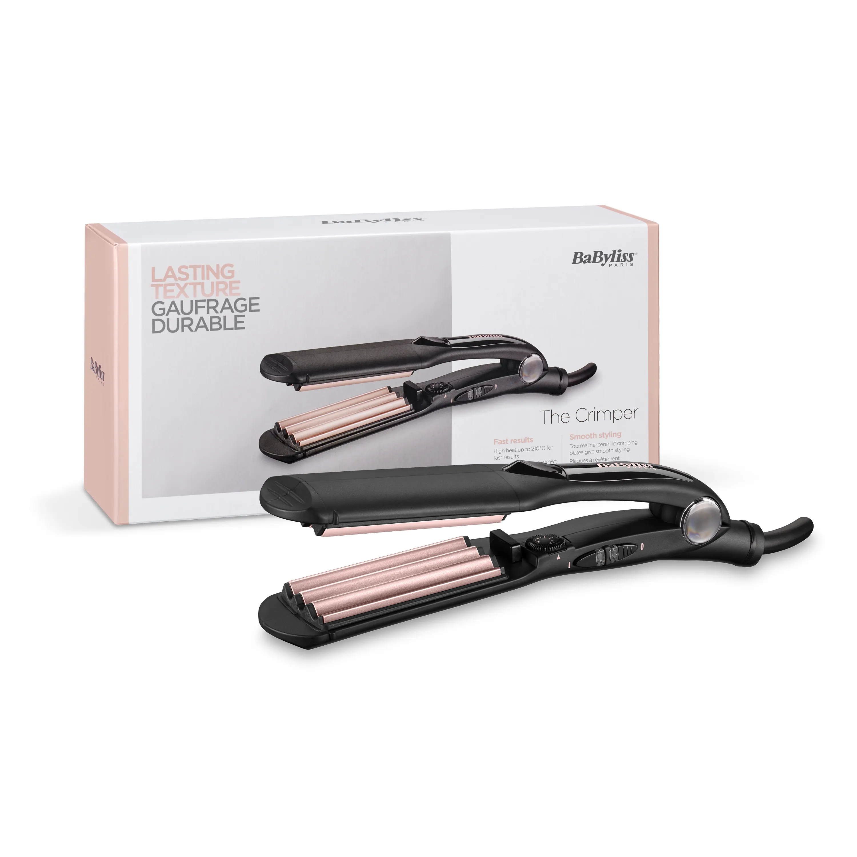 Babyliss 2165CE Rose Quartz Crimper - våffeltång, Svart/Rosa