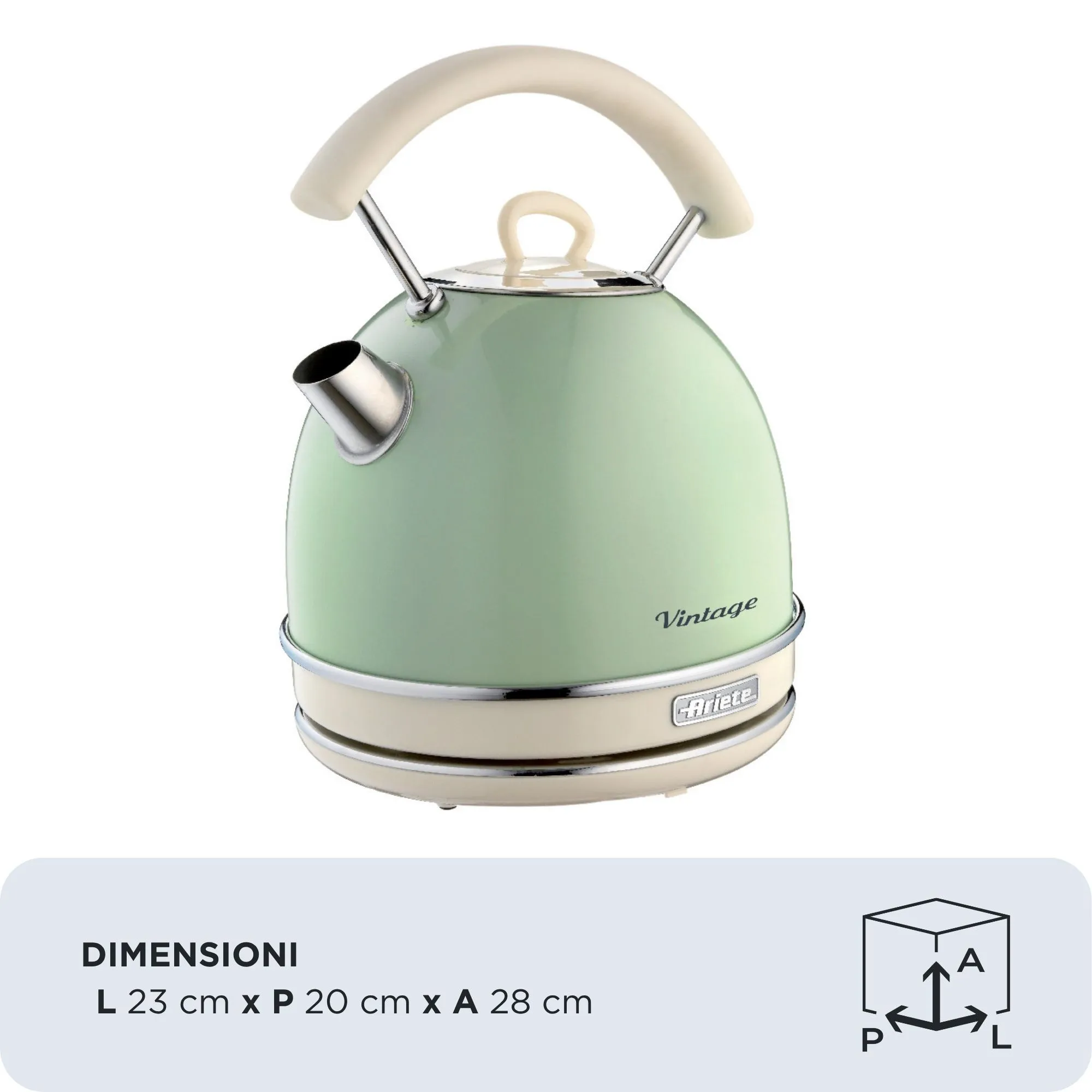 Ariete Vintage - electric kettle, Light Green, 1.7L