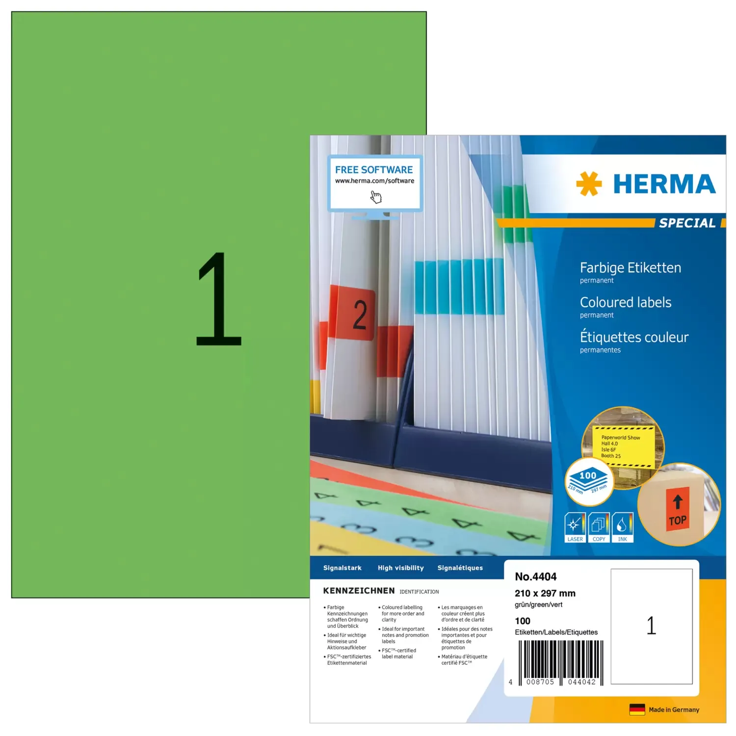 HERMA Coloured Labels A4 green 210x297
