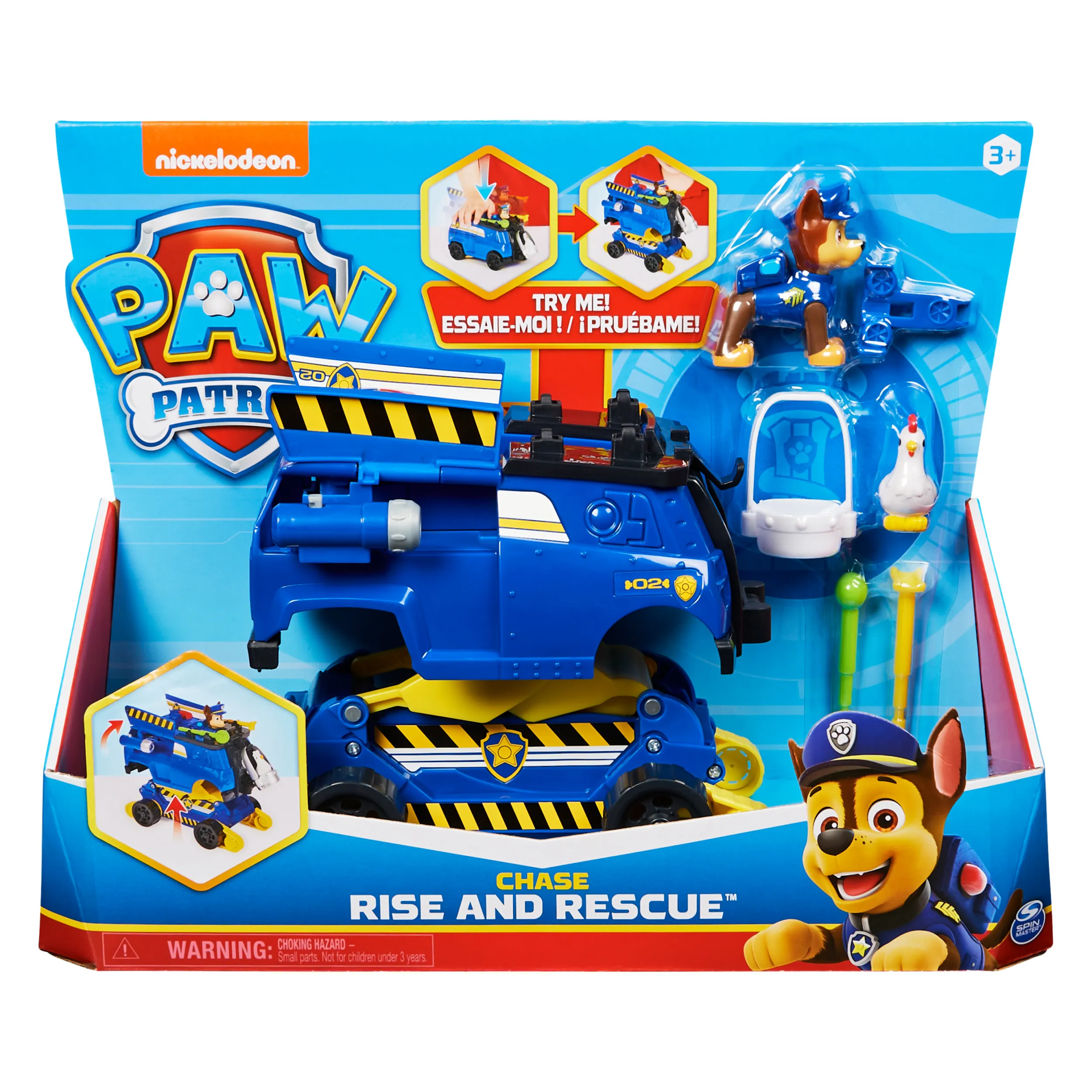 Spin Master Paw Patrol Chases Rise and Rescue Convertible Toy Car Toy Vehicle (Blue/Yellow, Includes Action Figures and Accessories)