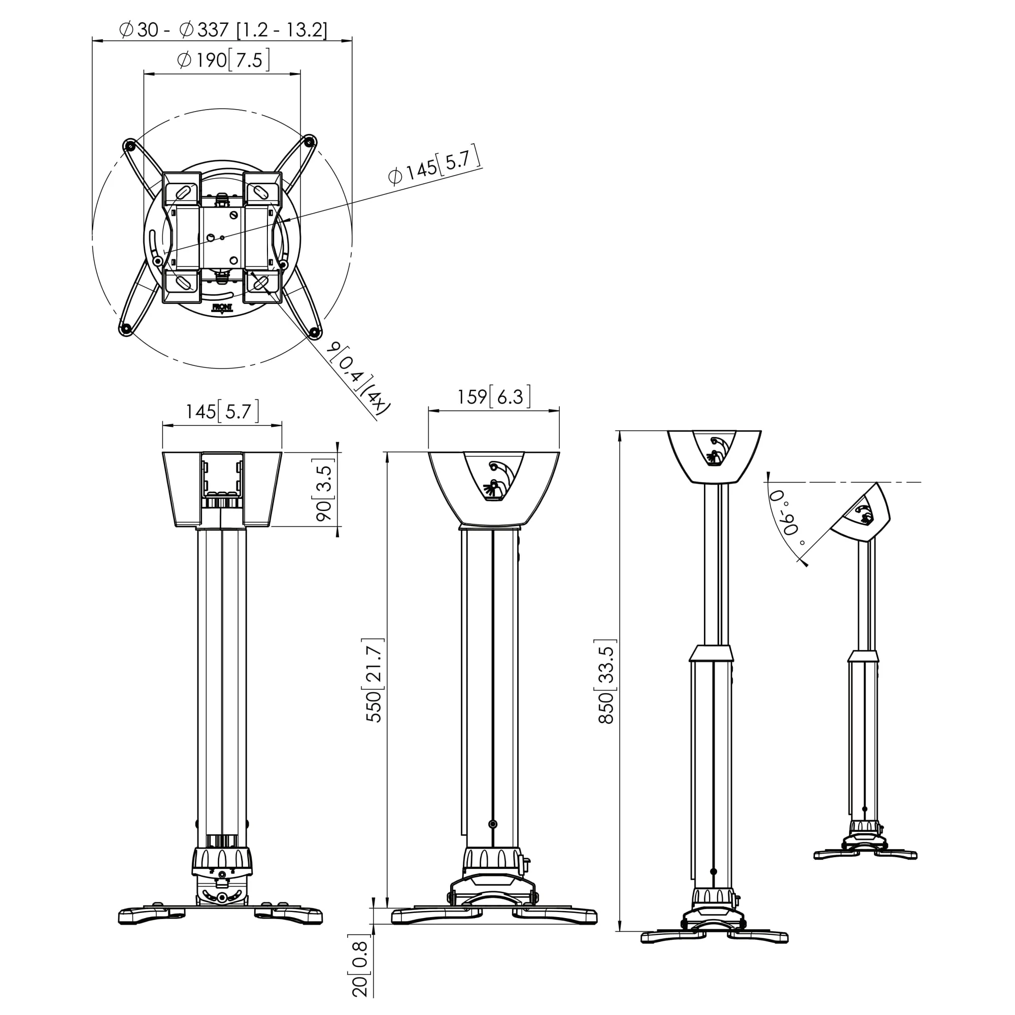 Vogel's Pro PPC 1555W Projector ceiling mount Telescopic kit 55-85cm White