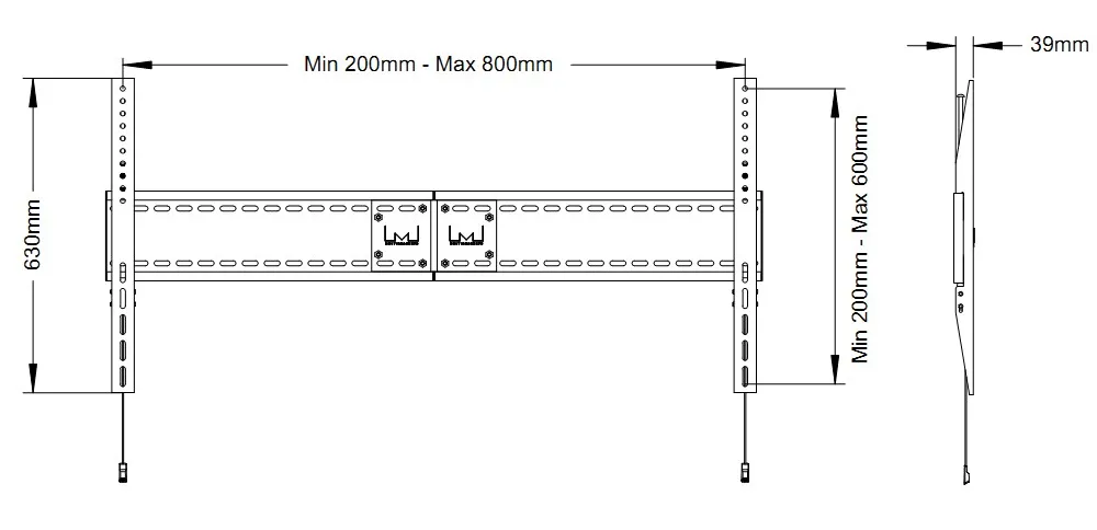 Multibrackets M Universal Wallmount Fixed HD - Wall mount tuotteelle LCD nestekiden&auml;ytt&ouml; / plasma TV - musta -n&auml;yt&ouml;n koko: 60"-110" -kiinnitysliit&auml;nt&auml;: enint&auml;&auml;n