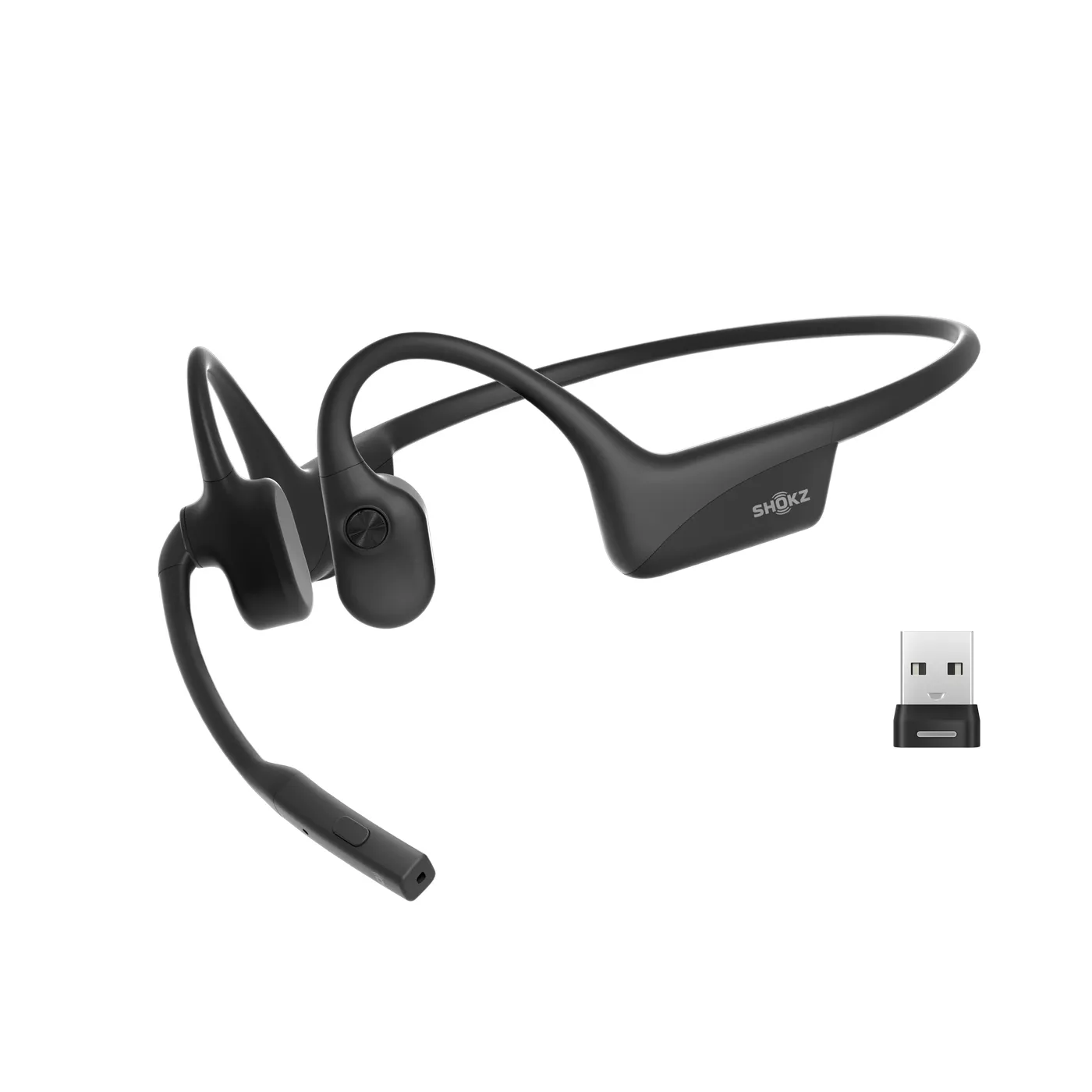 Shokz OpenComm2 UC 2025 Upgrade -langaton luujohdekuulokemikrofoni + USB-A-adapteri, musta
