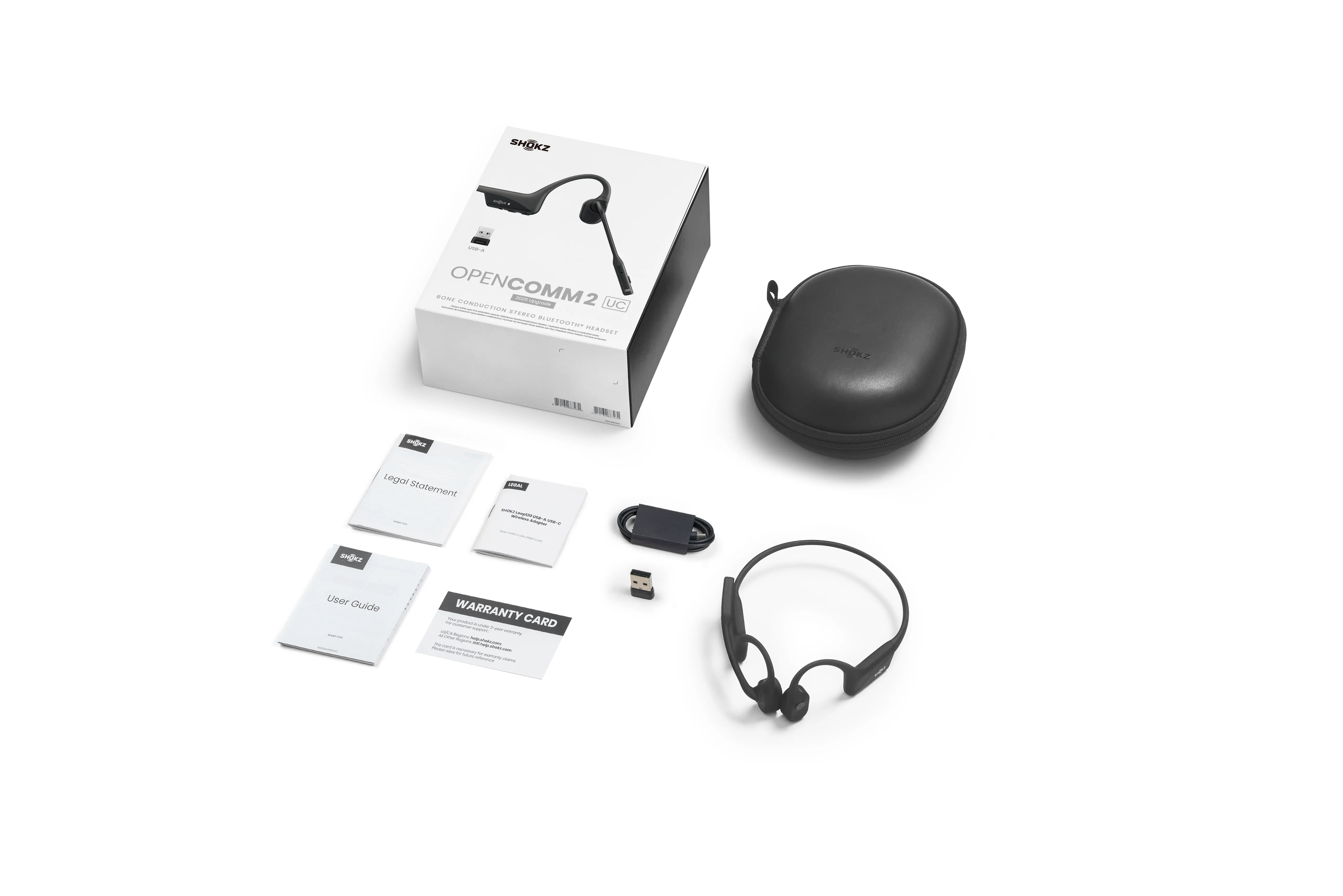 Shokz OpenComm2 UC 2025 Upgrade Wireless Bone Conductor Headset with USB-A Adapter, Black