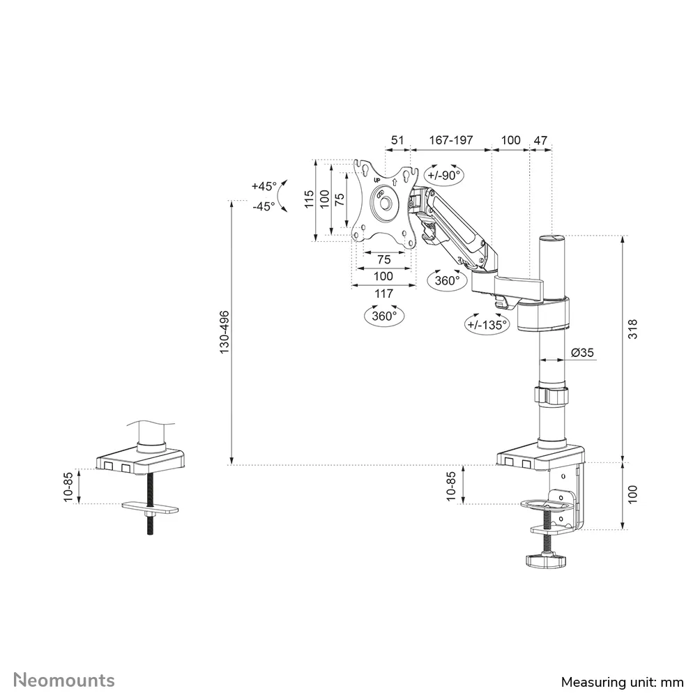 Neomounts by Newstar DS70-750BL1, -skrivbordsfäste, 27", 7kg, svart