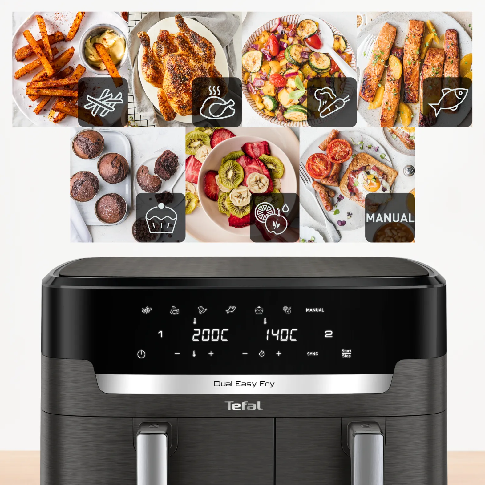 Tefal Dual Easy Fry &amp; Grill XXL EY942H, 11L, 2020W, air fryer, Coal Grey