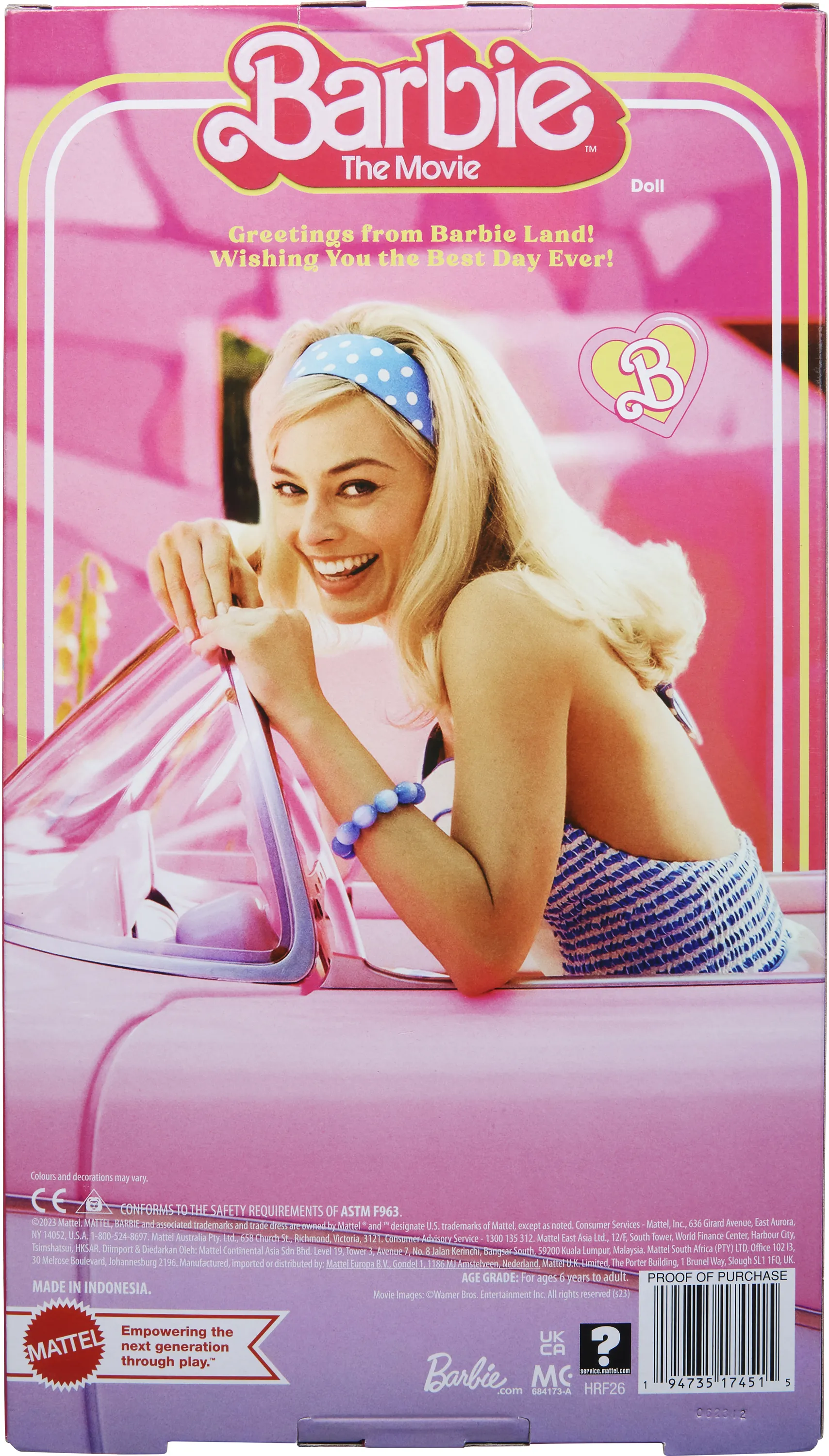 Mattel Barbie Signature The Movie - Margot Robbie as Barbie doll from the movie with blue checkered outfit, toy figure