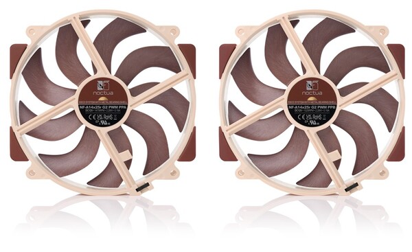 Noctua NF-A14X25R G2 SX2 PP, 140 mm, PWM, SSO2-lager fl&auml;ktpaket, 2 st, beige/brun