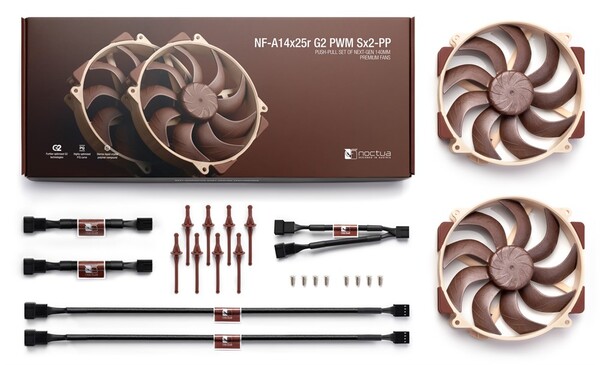 Noctua NF-A14X25R G2 SX2 PP, 140 mm, PWM, SSO2-lager fl&auml;ktpaket, 2 st, beige/brun