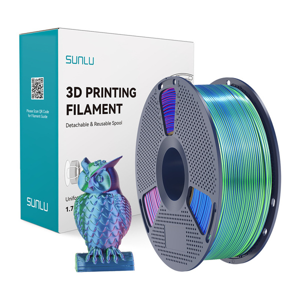 SUNLU PLA+ silke, 1.75 mm, 1 kg 3D-skrivarfilament, Blue-Green-Purple