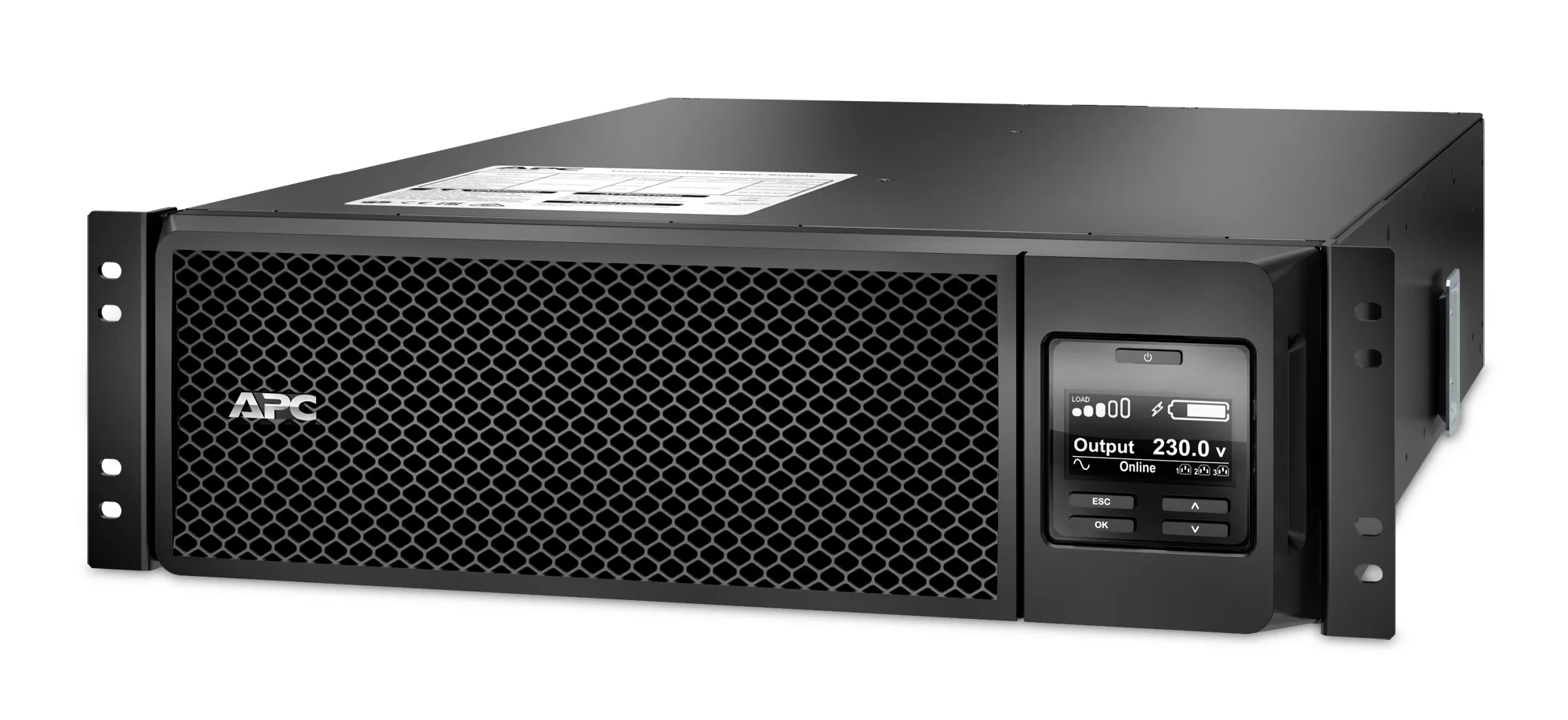 APC Smart-UPS On-Line 5000 VA / 4500 W 4 min (50% 11 min) Double Conversion Online 3U 19" Rackoumt UPS 230V. Tulo kiinteasennus 230V (1PH+N+G). L&auml;ht&ouml;: 4x IEC 32