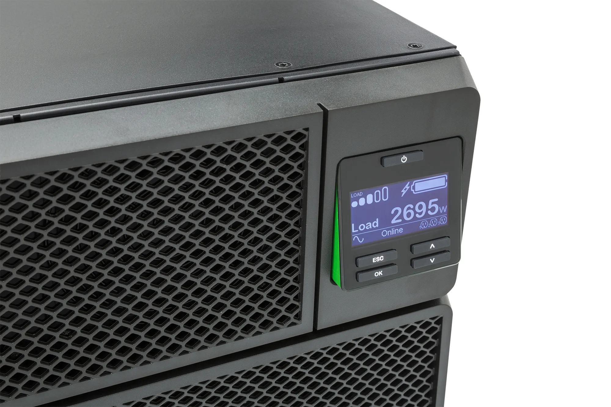APC Smart-UPS On-Line 6000 VA / 6000 W 2,5 min (50% 8 min) Double Conversion Online 4U 19&quot; Rackoumt UPS 230V. Tulo kiinteasennus 230V (1PH+N+G). L&auml;ht&ouml;: 4x IEC 3