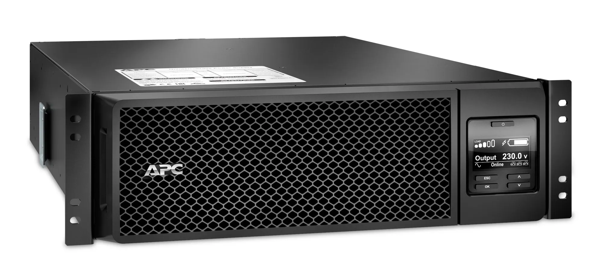 APC Smart-UPS On-Line 5000 VA / 4500 W 4 min (50% 11 min) Double Conversion Online 3U 19" Rackoumt UPS 230V. Tulo kiinteasennus 230V (1PH+N+G). L&auml;ht&ouml;: 4x IEC 32