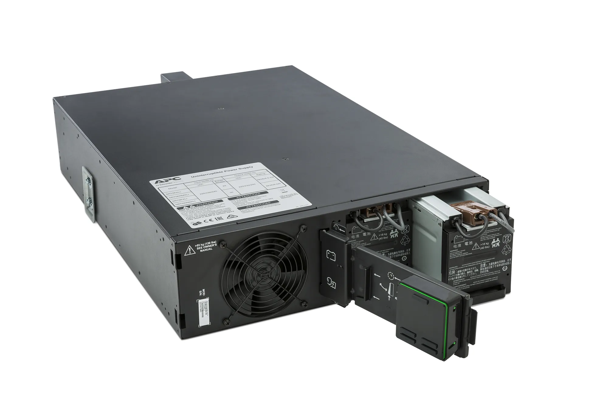 APC Smart-UPS On-Line 5000 VA / 4500 W 4 min (50% 11 min) Double Conversion Online 3U 19" Rackoumt UPS 230V. Tulo kiinteasennus 230V (1PH+N+G). L&auml;ht&ouml;: 4x IEC 32