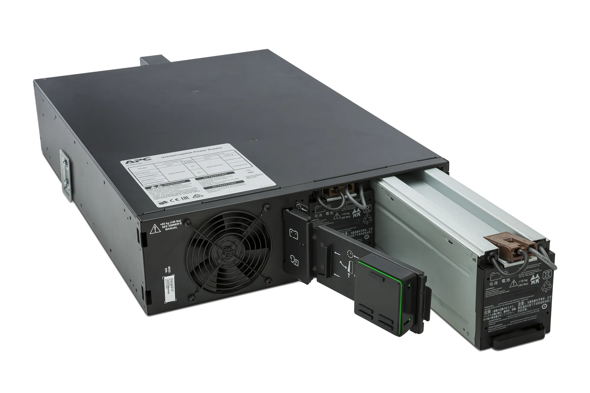 APC Smart-UPS On-Line 5000 VA / 4500 W 4 min (50% 11 min) Double Conversion Online 3U 19" Rackoumt UPS 230V. Tulo kiinteasennus 230V (1PH+N+G). L&auml;ht&ouml;: 4x IEC 32