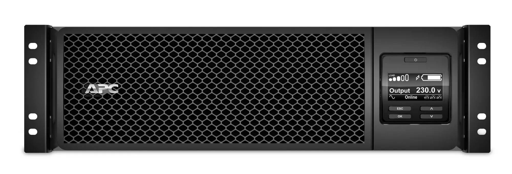 APC Smart-UPS On-Line 5000 VA / 4500 W 4 min (50% 11 min) Double Conversion Online 3U 19" Rackoumt UPS 230V. Tulo kiinteasennus 230V (1PH+N+G). L&auml;ht&ouml;: 4x IEC 32