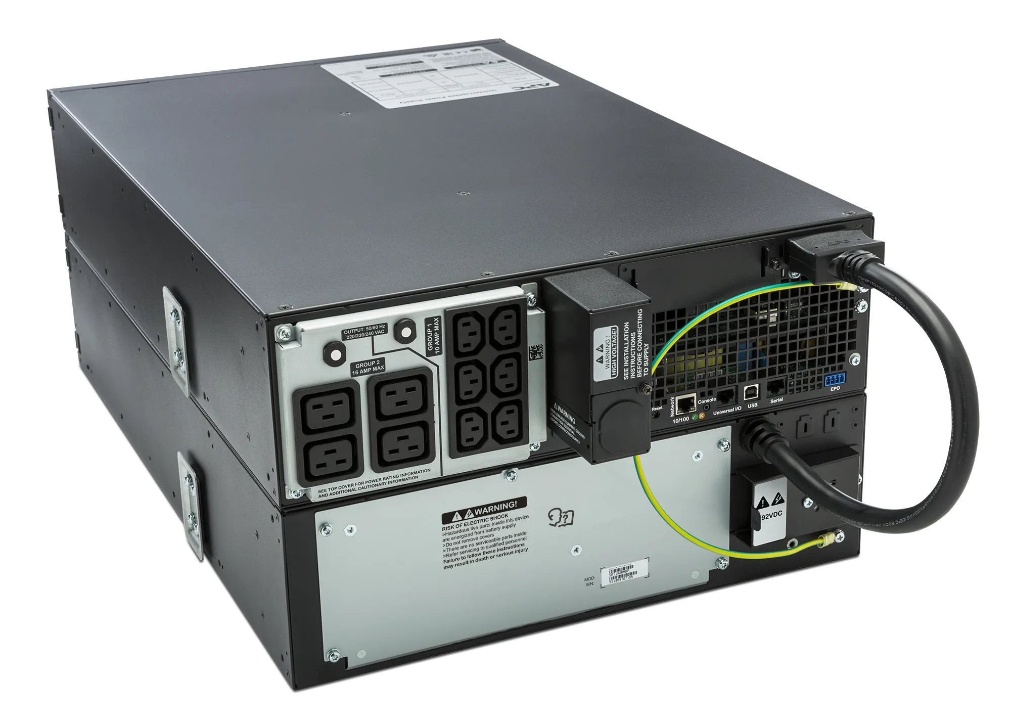 APC Smart-UPS On-Line 5000 VA / 4500 W 4 min (50% 11 min) Double Conversion Online 3U 19" Rackoumt UPS 230V. Tulo kiinteasennus 230V (1PH+N+G). L&auml;ht&ouml;: 4x IEC 32