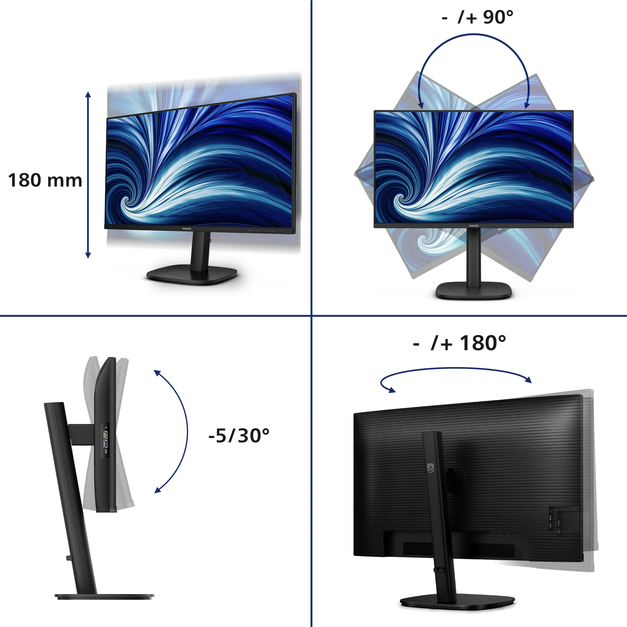PHILIPS 24inch 1920x1200 100Hz IPS Flat H/A 150 MM USB C DOCKING DISPLAY Daisy chain DICOM TUV EyeSafe certified USB HUB SPEAKERS