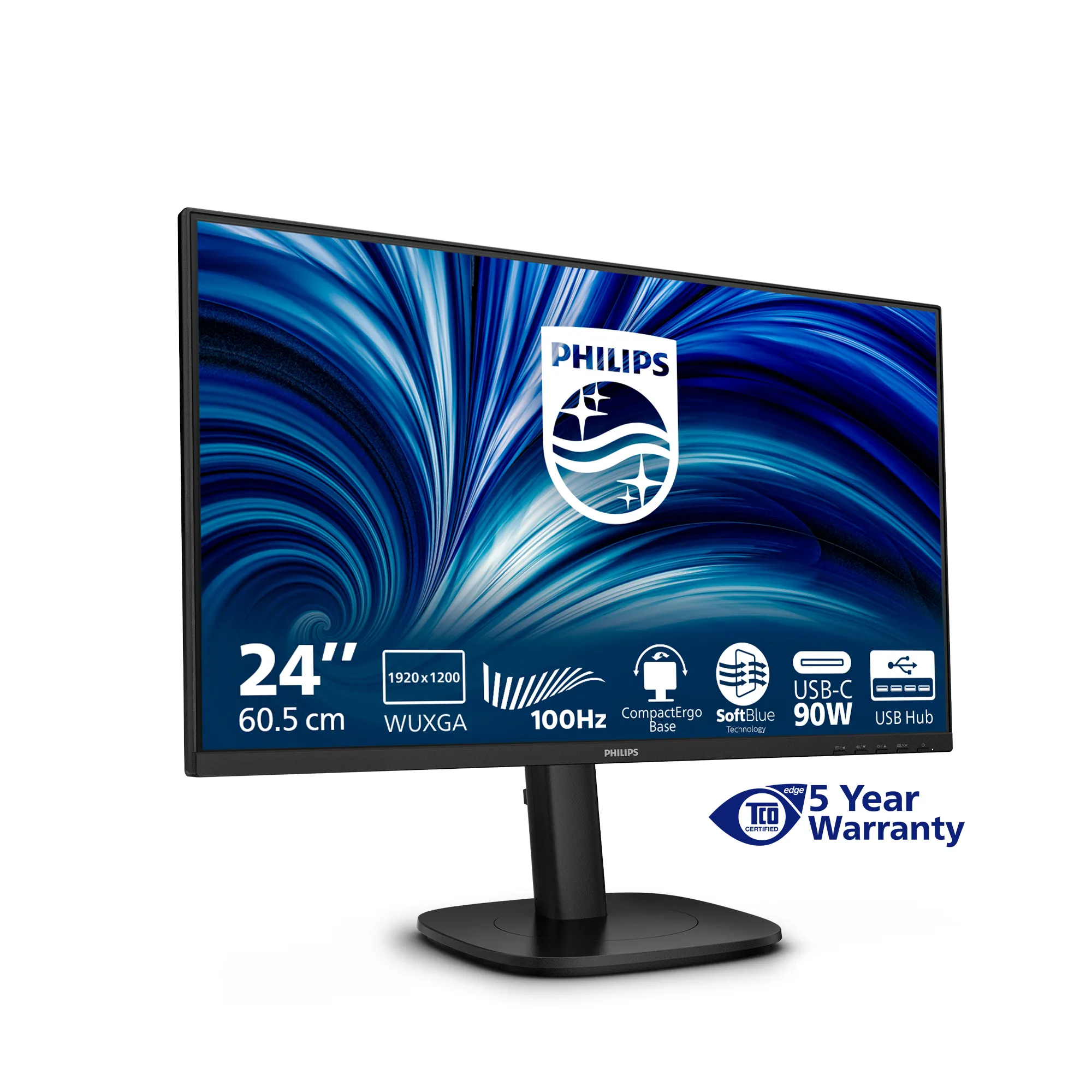 PHILIPS 24inch 1920x1200 100Hz IPS Flat H/A 150 MM USB C DOCKING DISPLAY Daisy chain DICOM TUV EyeSafe certified USB HUB SPEAKERS