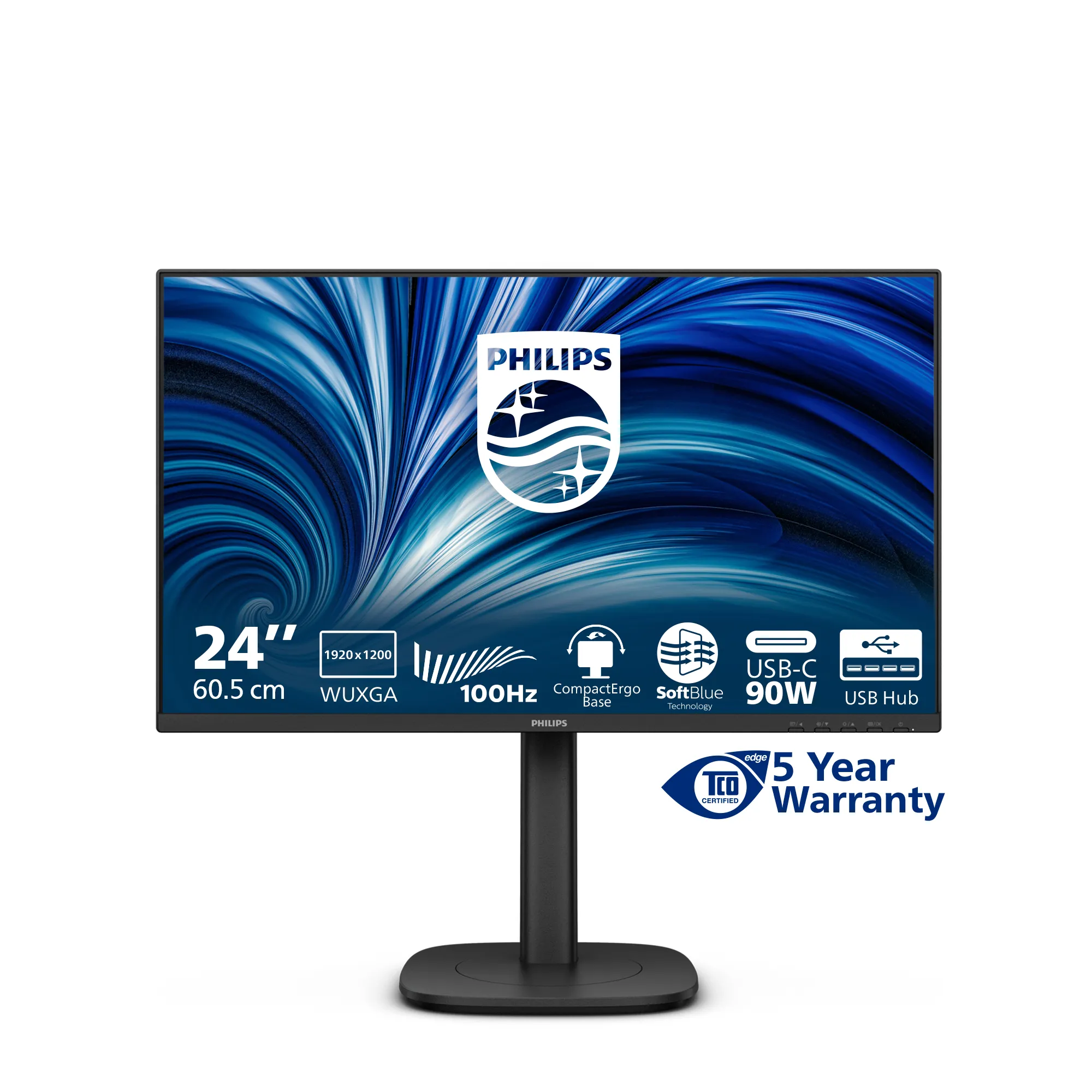 PHILIPS 24inch 1920x1200 100Hz IPS Flat H/A 150 MM USB C DOCKING DISPLAY Daisy chain DICOM TUV EyeSafe certified USB HUB SPEAKERS