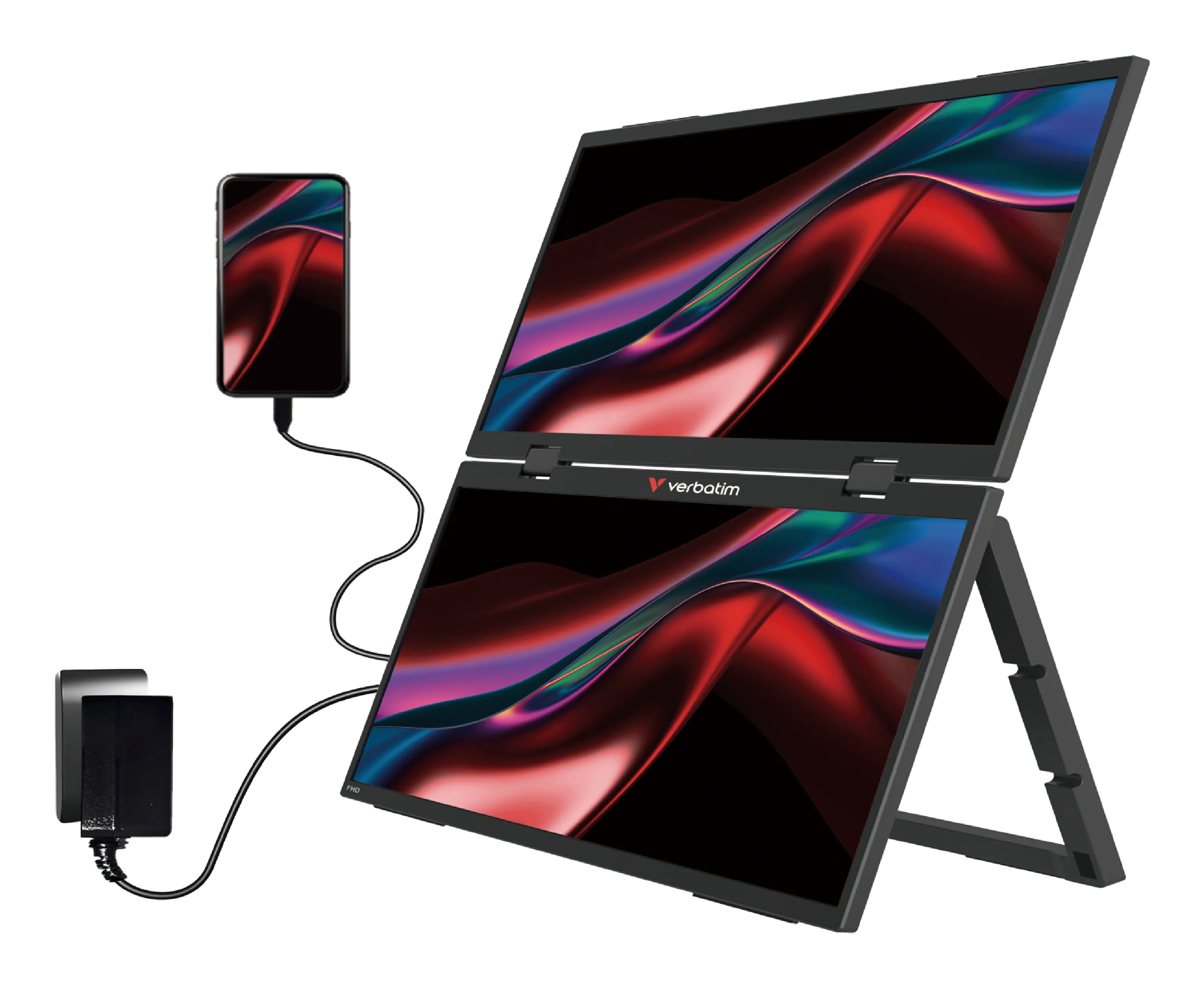 Verbatim Dual Monitor Essentials 32403 15.6" Full HD, IPS, HDR Portable Monitor with USB-C hub