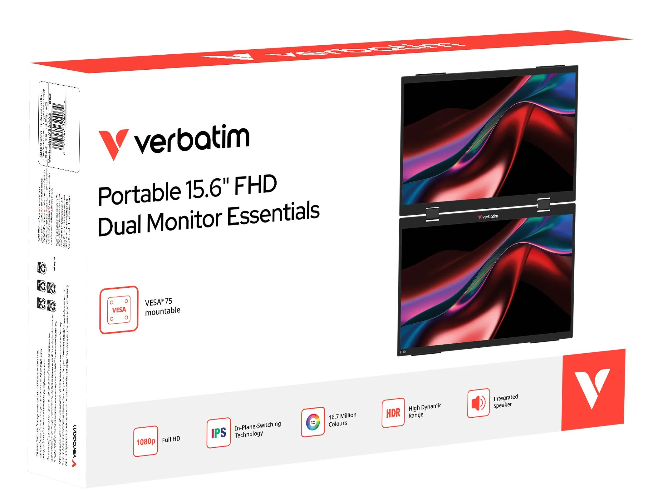 Verbatim Dual Monitor Essentials 32403 15.6" Full HD, IPS, HDR Portable Monitor with USB-C hub