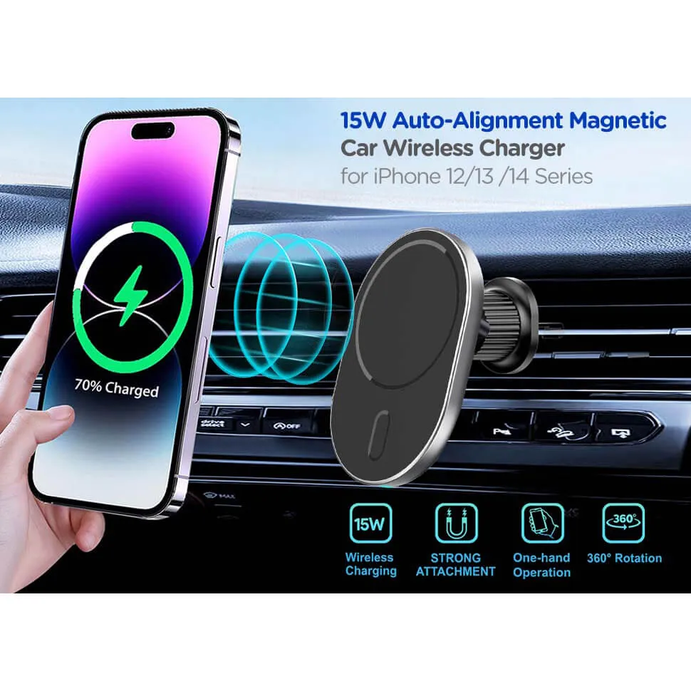 Gear MagSerie Car Phone Holder Ariwent MagSafe Charge 15W Wireless