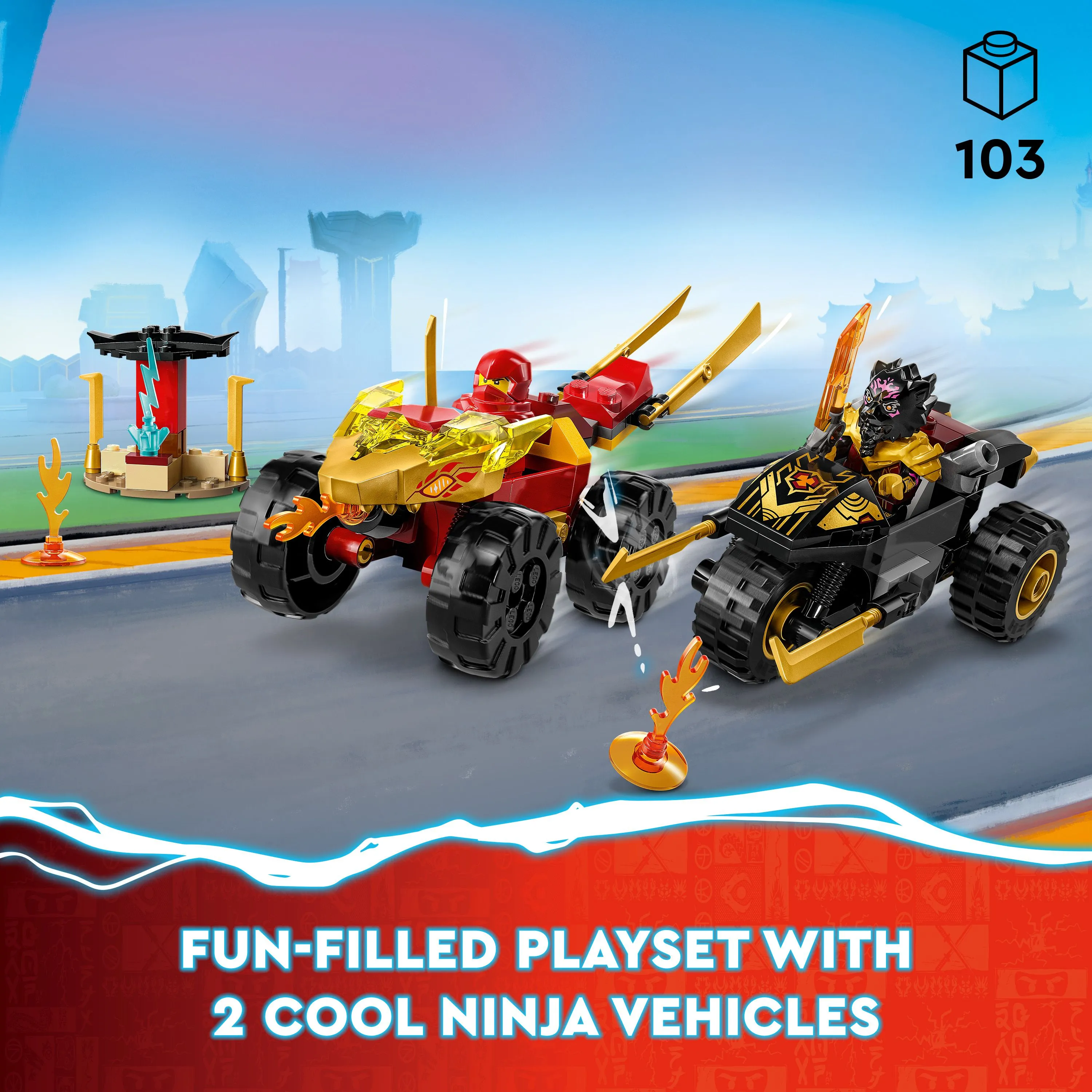 LEGO NINJAGO Kais och Rass bil- och motorcykelstrid 71789