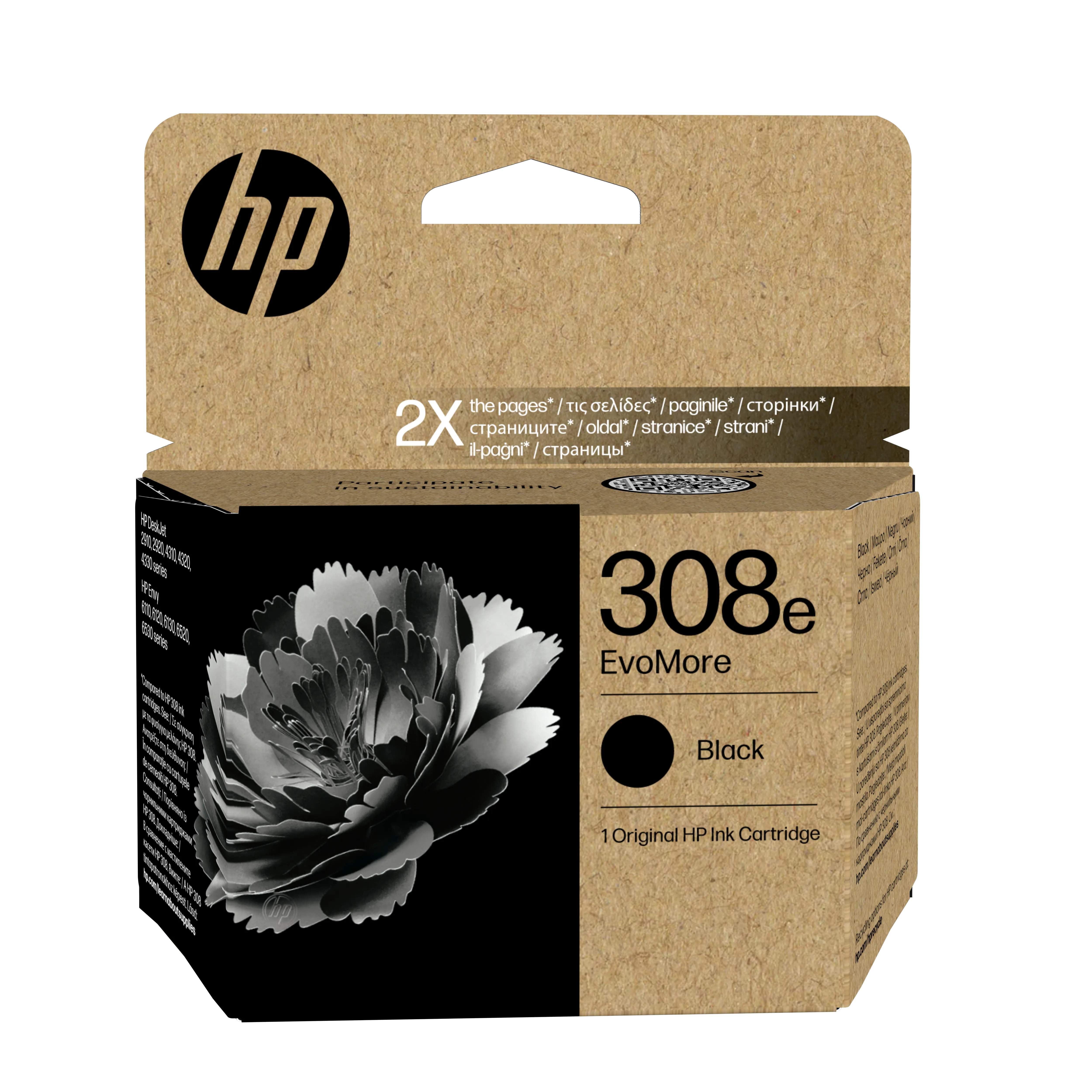 HP EvoMore 308e bl&auml;ckpatron, 6.5 ml, svart