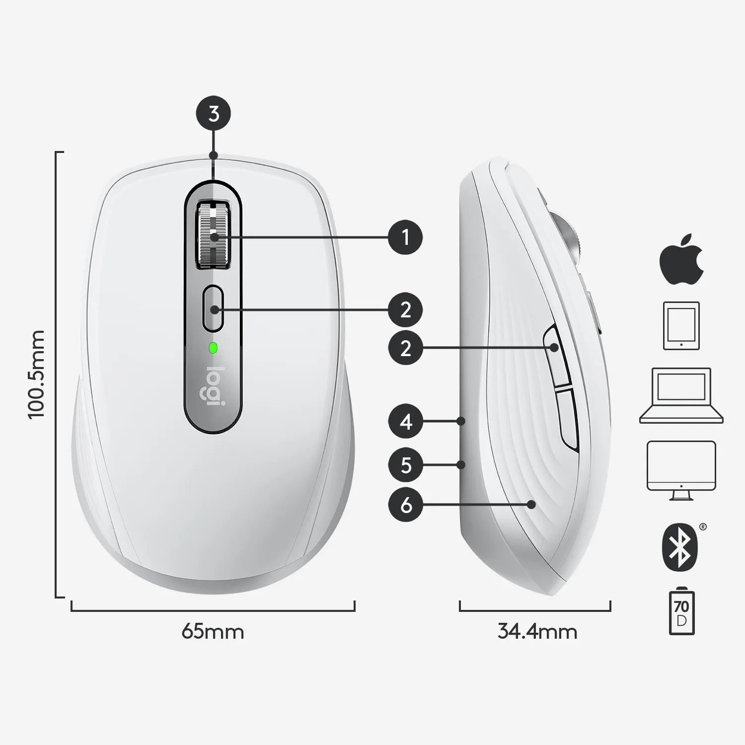 Logitech MX Anywhere 3 Wireless Mouse, Pale Grey