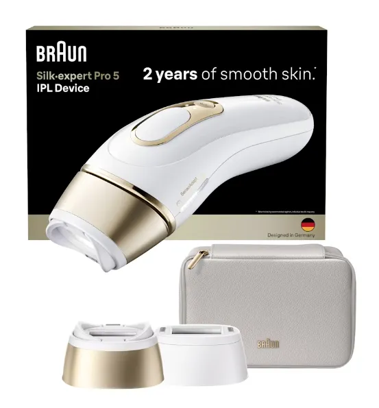 Braun Silk&middot;expert Pro 5 -IPL-ihokarvanpoistolaite, kulta, valkoinen