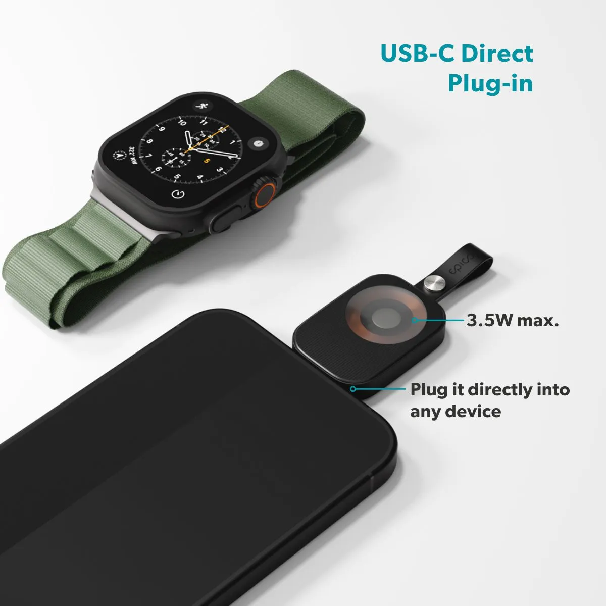 Epico UltraBase Mini Wireless USB-C Charger EO20 | Apple Watch | Black | Travel-friendly design