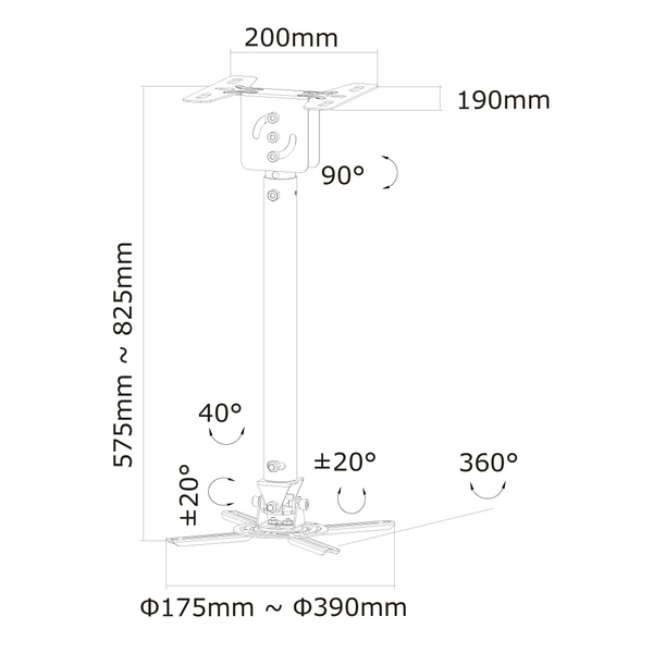 PROJECTOR CEILING MOUNT UNIVERSAL ADJUST. 35-87CM