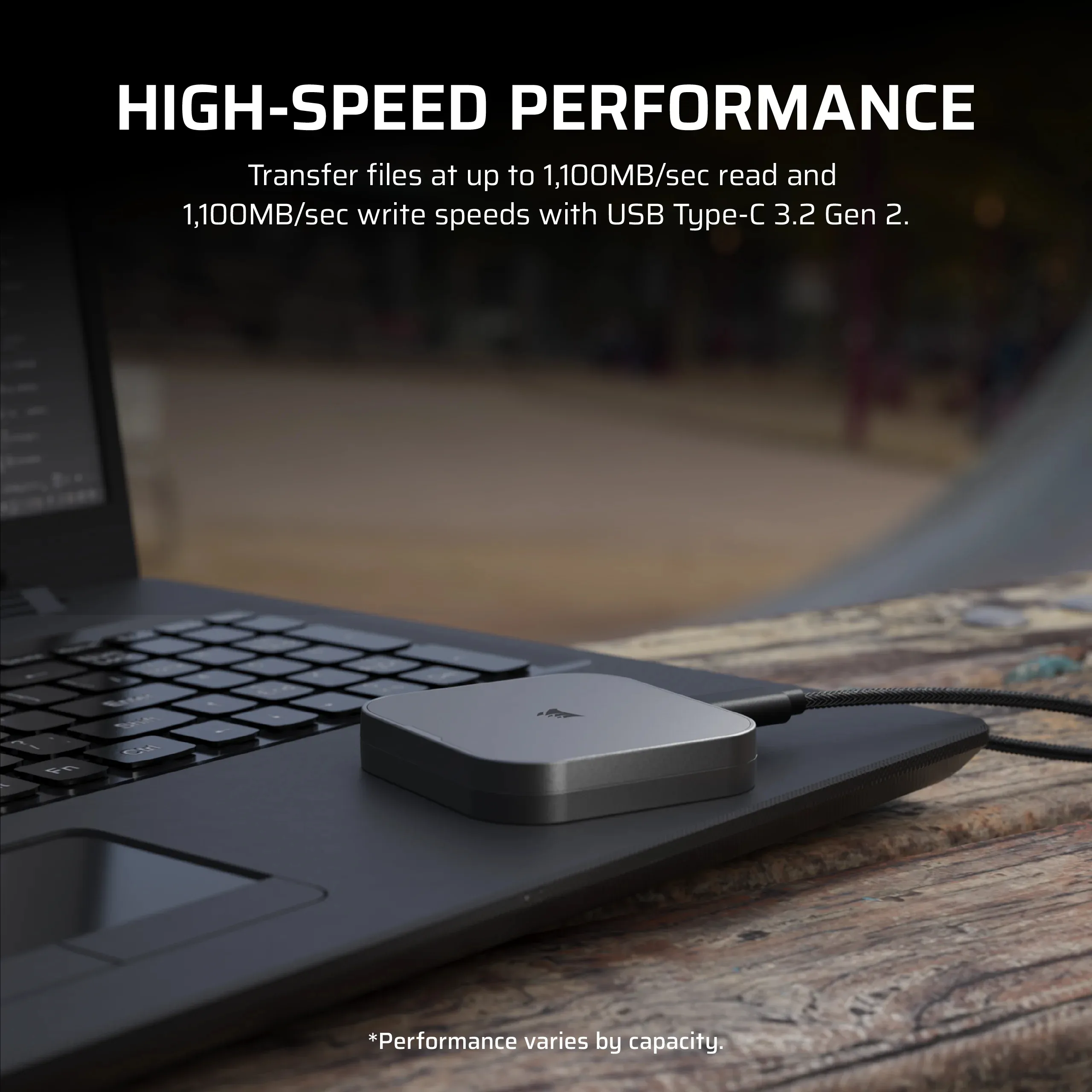 Corsair EX300U 2TB External SSD with USB 3.2 Gen 2 (USB-C), Portable, Shock Resistant, Grey