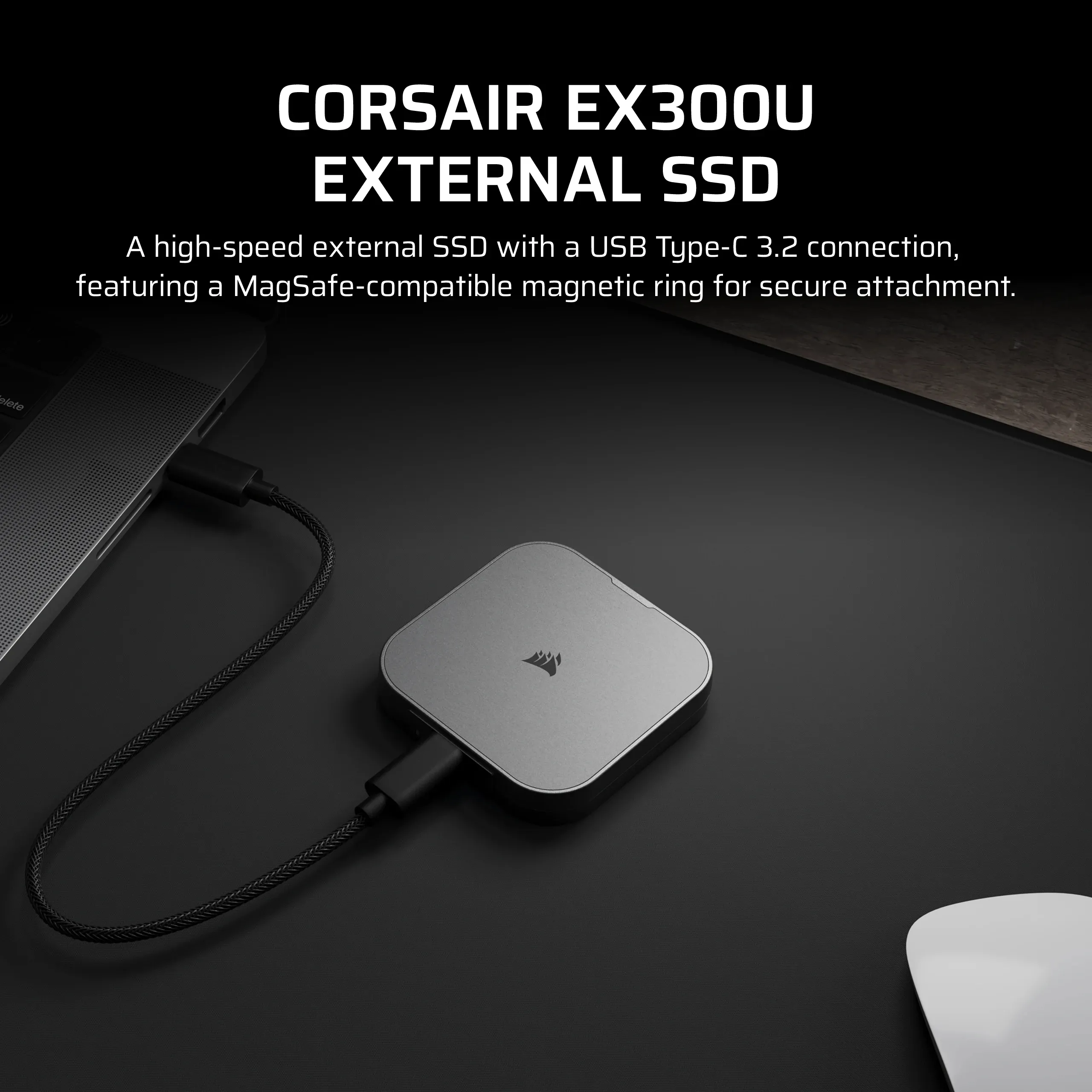 Corsair EX300U 2TB External SSD with USB 3.2 Gen 2 (USB-C), Portable, Shock Resistant, Grey