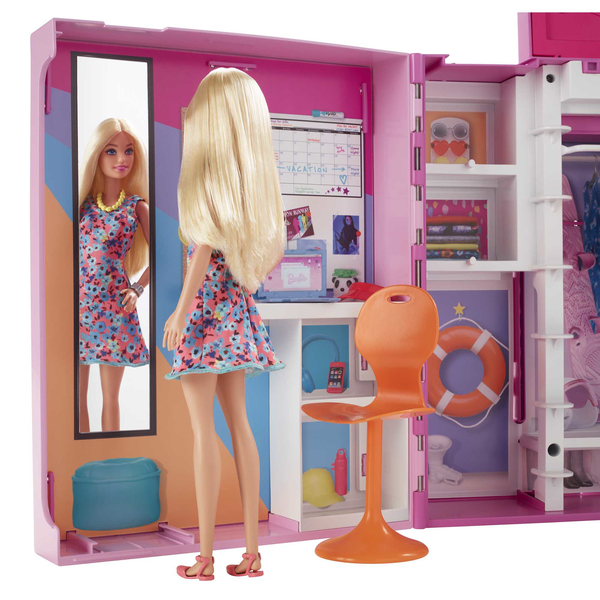 Mattel Barbie dream wardrobe with doll, fashion &amp; accessories, doll furniture (pink/white)