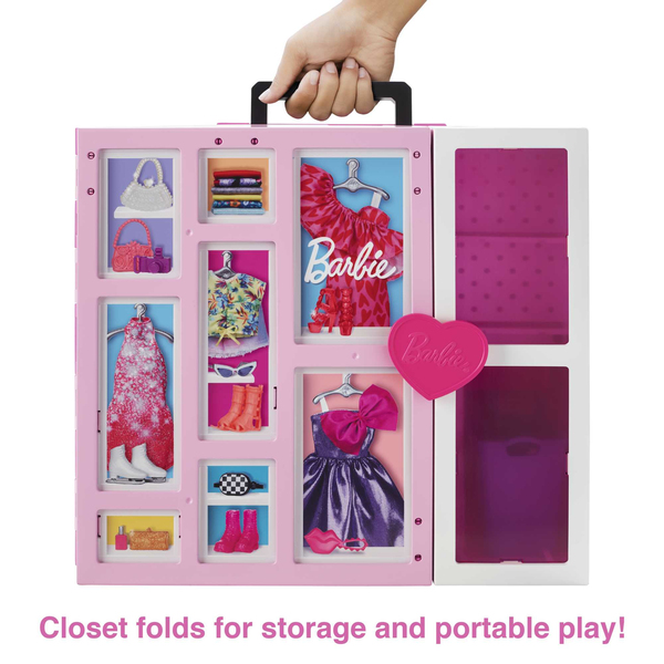 Mattel Barbie dream wardrobe with doll, fashion &amp; accessories, doll furniture (pink/white)