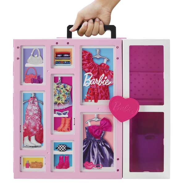 Mattel Barbie dream wardrobe with doll, fashion &amp; accessories, doll furniture (pink/white)