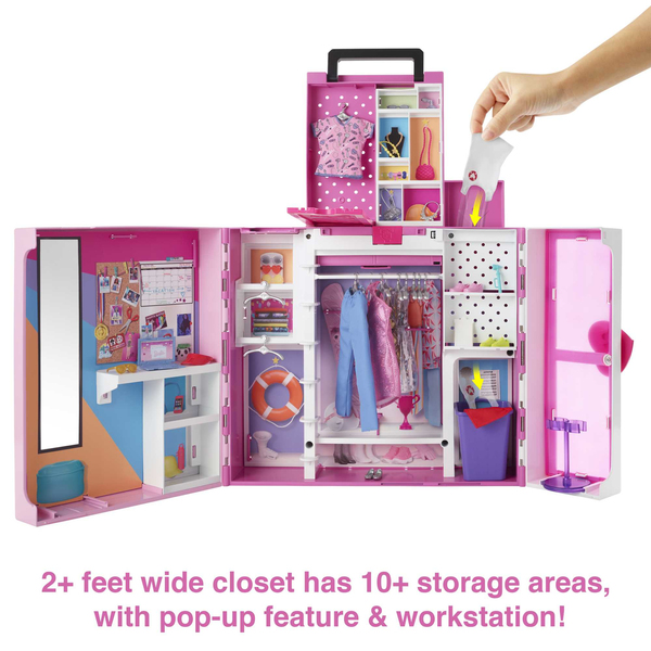 Mattel Barbie dream wardrobe with doll, fashion &amp; accessories, doll furniture (pink/white)