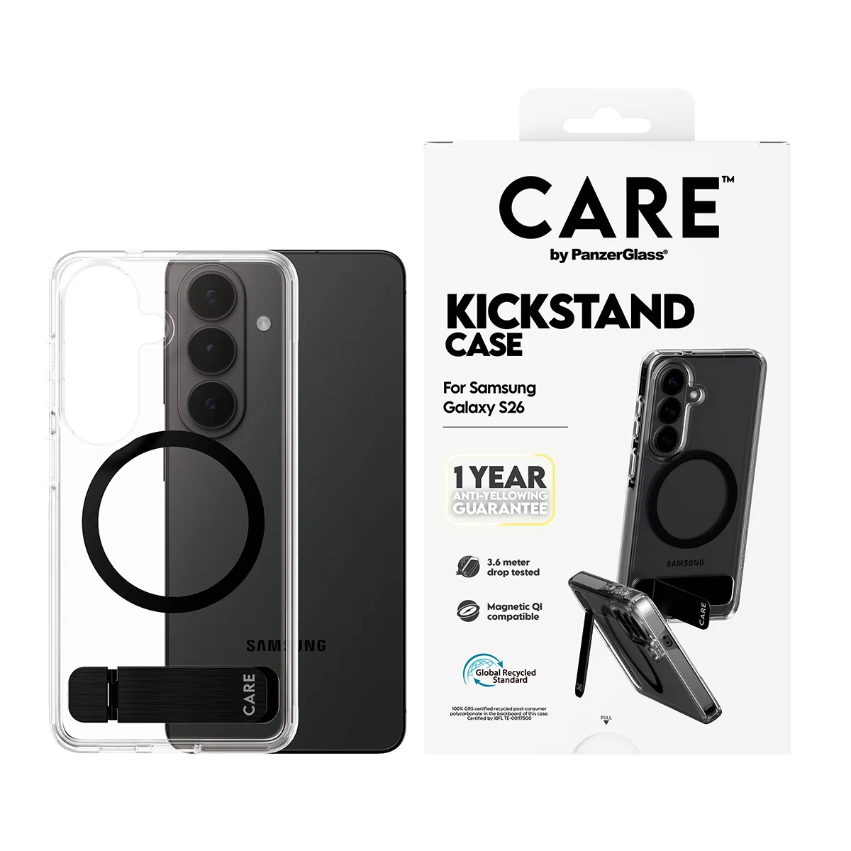 PanzerGlass CARE Urban Explorer Case for Galaxy S26, Transparent with Black Kickstand