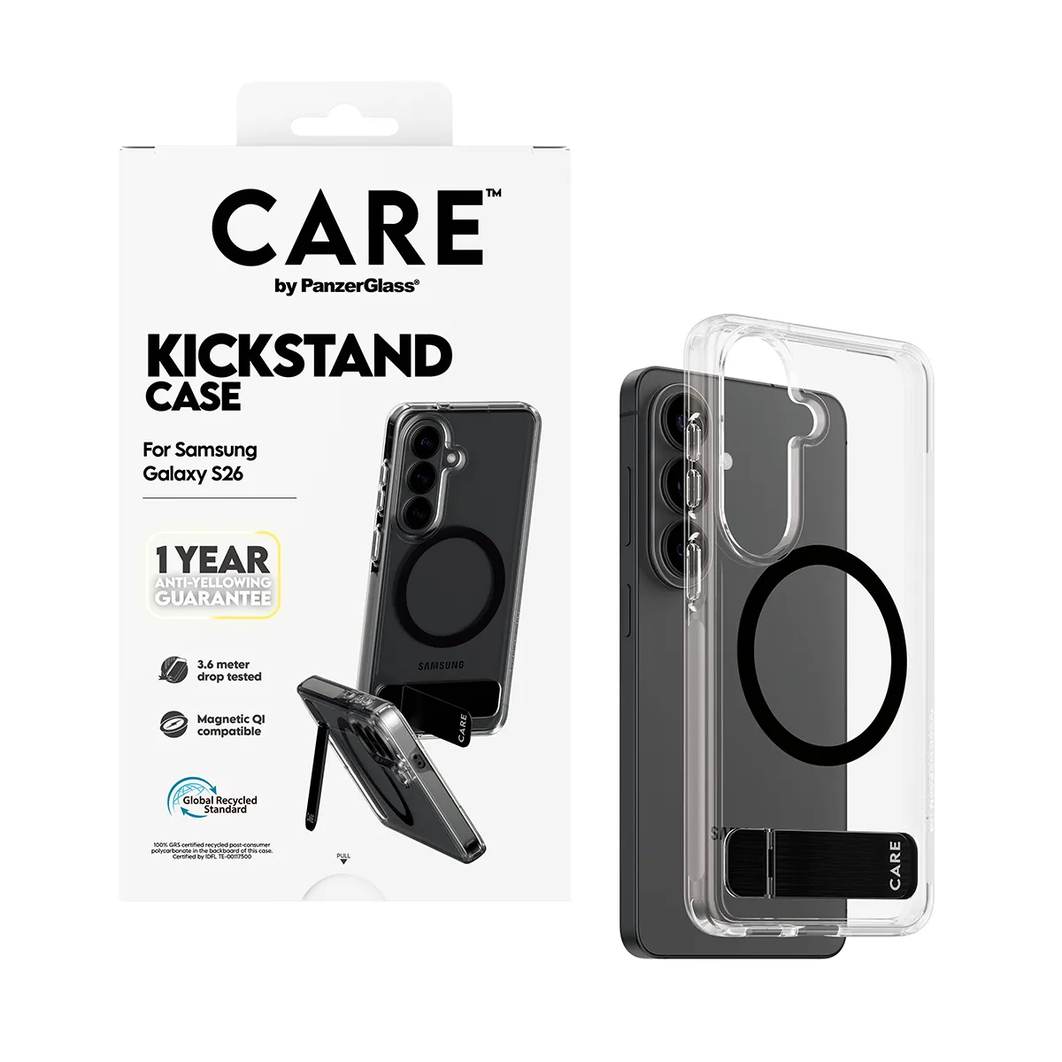 PanzerGlass CARE Urban Explorer Case for Galaxy S26, Transparent with Black Kickstand