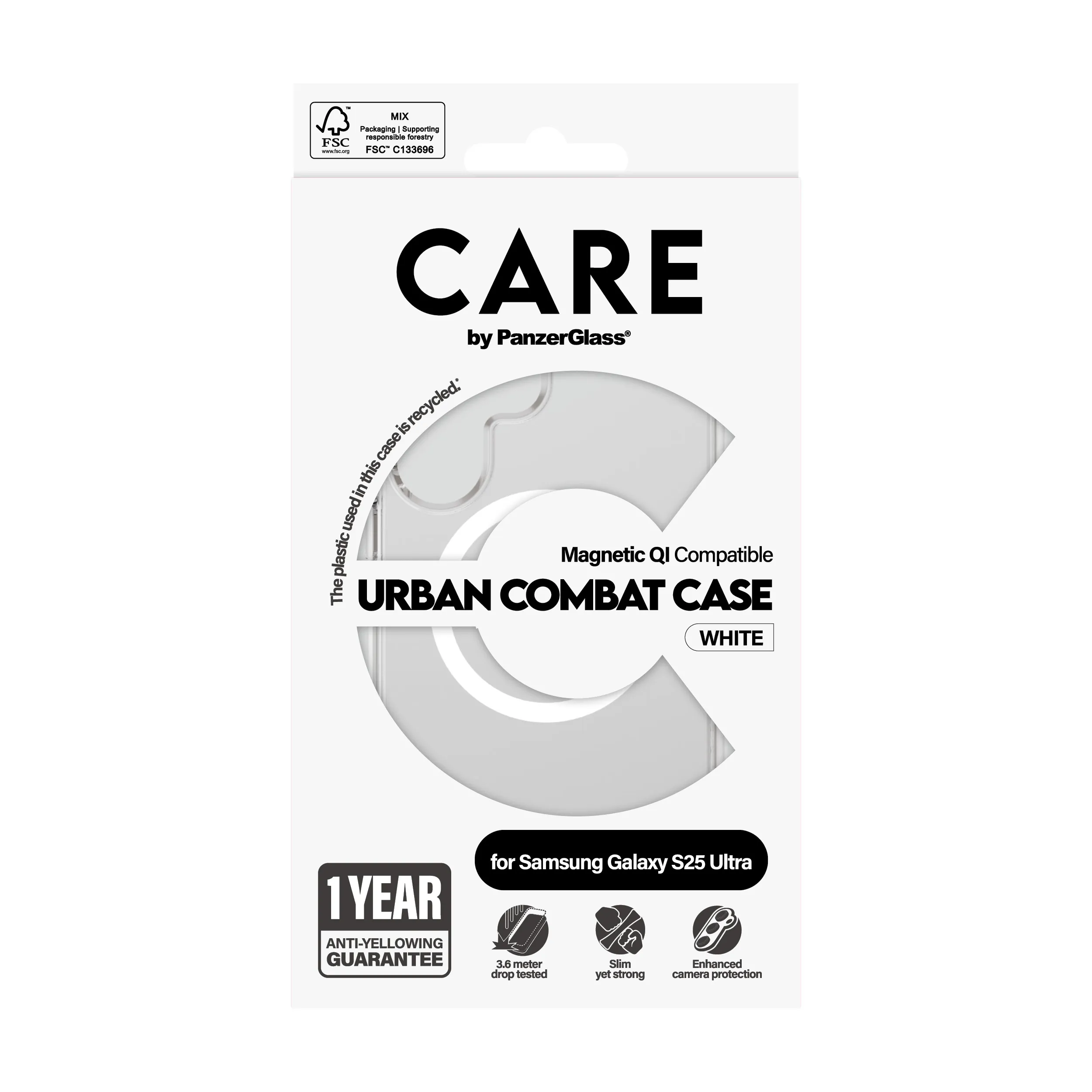Care by PanzerGlass Galaxy S25 Urban Combat skal, Transparent, Qi Compatible